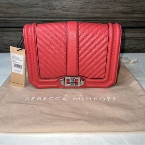 Rebecca Minkoff Chevron Quilted Small Love Crossbody in Grapefruit